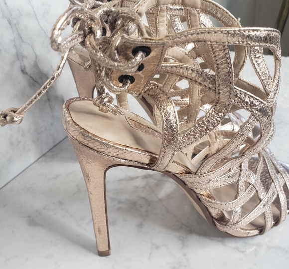 Topshop rose gold metallic strappy sexy caged heels sz 7.5 - Picture 3 of 11